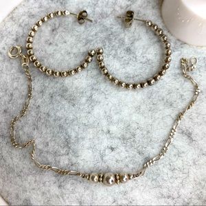 Sterling Silver Beaded Bracelet and Earrings Set